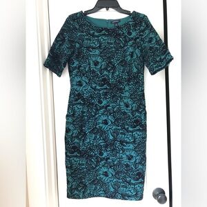 Lands End Teal Dress with Black Velvet floral pattern